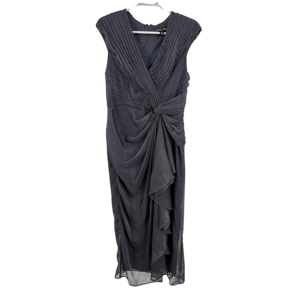 Adrianna Papell 10 gray evening gown formal pintuck ruffle flowy event party - Picture 1 of 10